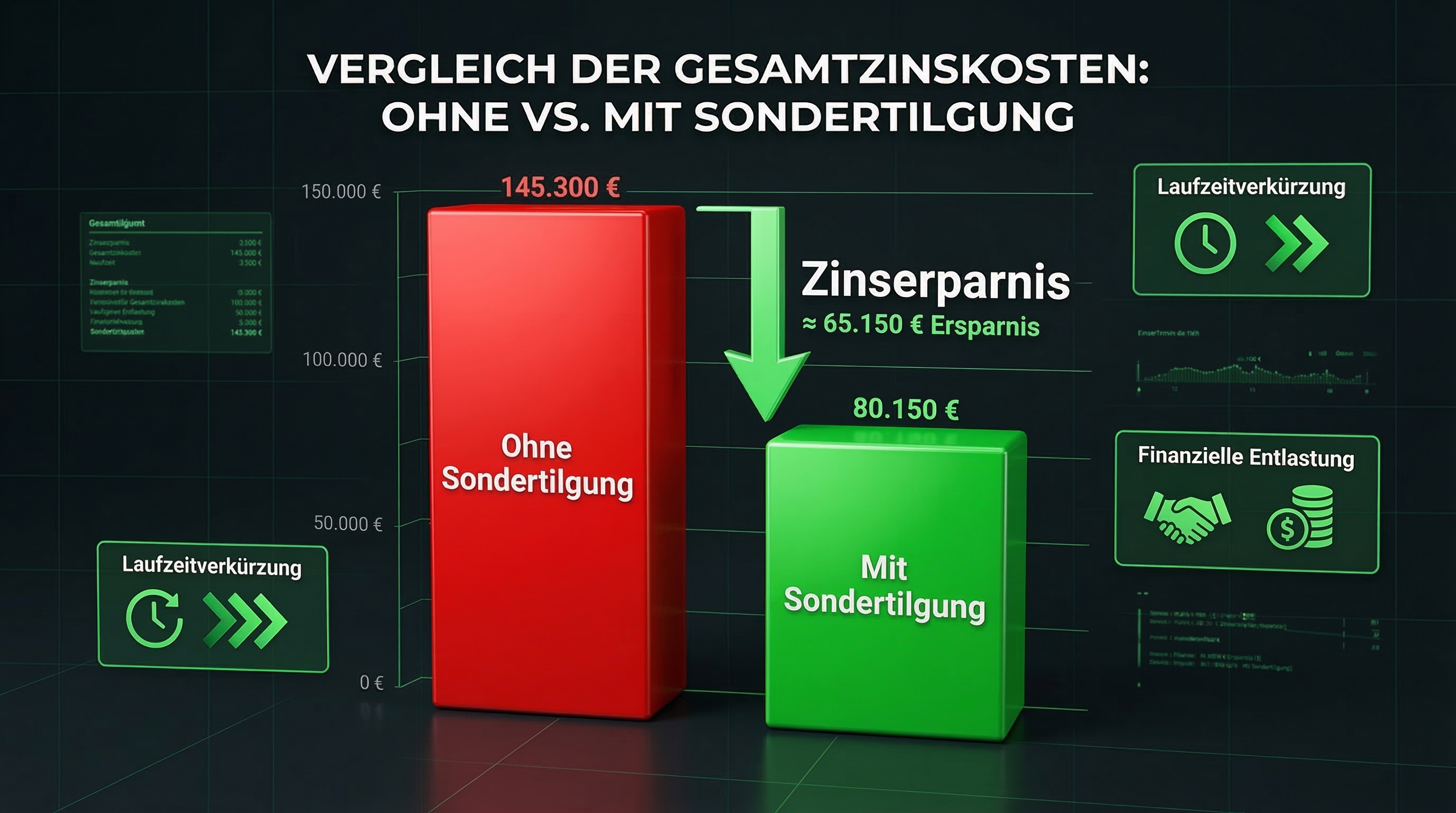 Infografik: Ersparnis durch Sondertilgung - Zinslast sinkt drastisch
